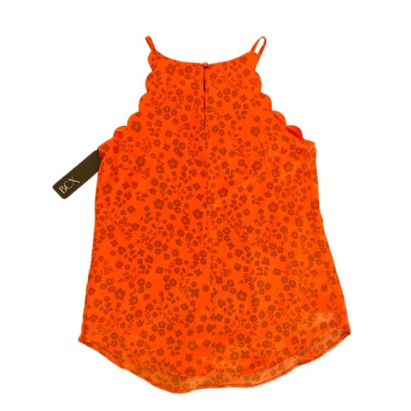 BCX High-Neck Scallop-Edge Flowy Top | Size XS | Orange Floral Print | NWT - Picture 2 of 7